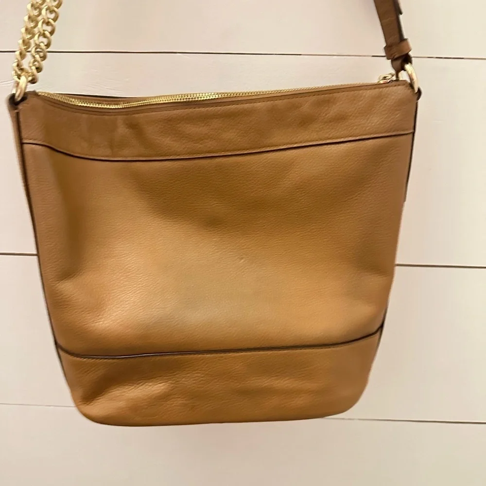 Coach Paxton Duffle Pebbled Leather Convertible Chain Strap Shoulder Bag Tan Cam